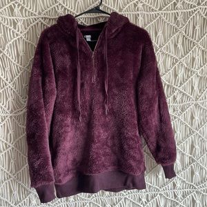 Arie Purple Fuzzy Fleece Hooded Jacket with Pockets